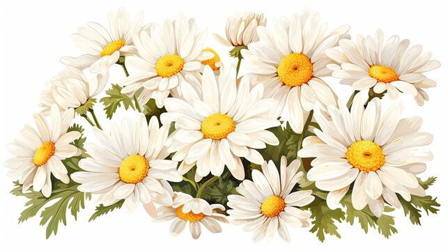Stunning Watercolor Daisy Flowers with White Petals and Yellow Centers Blooming in a Peaceful Garden