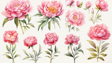Delicate Watercolor Peony Blooms with Vibrant Hues and Soft Textures