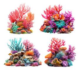 Set of colorful coral reefs, cut out