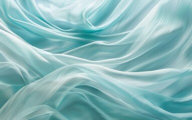 Luxurious teal green satin fabric draped in soft, sinuous waves that accentuate the rich sheen and fluid texture. - obrazy, fototapety, plakaty