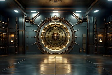 bank vault with a vault door in the background. - obrazy, fototapety, plakaty