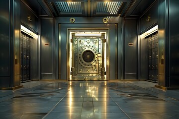 bank vault with a vault door in the background. - obrazy, fototapety, plakaty