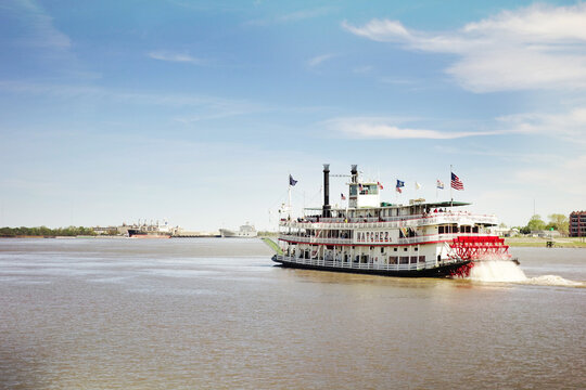 New Orleans, LA - USA - 03-19-2024: The Natchez steamboat tour on the Mississippi River in New Orleans