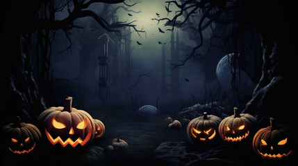 Invitation card for happy halloween party image castle , full frame decoration , dark   Generate AI - Powered by Adobe