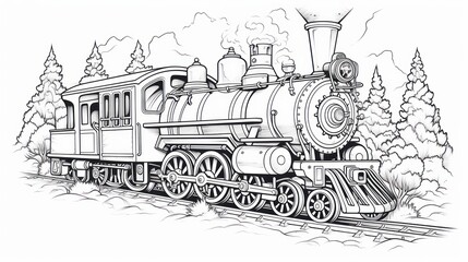 Vintage transit sketch: Coloring yourself an old locomotive, a nostalgic symbol of historical railway travel.