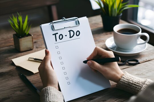 Person creates to do list, prioritizing tasks with systematic organization and planning