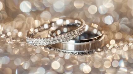 pair of rings ,Gold jewelry on sparkling background