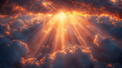 The sun is shining through the clouds, creating a beautiful and serene scene. AI.
