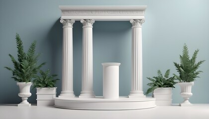 Background Podium Column 3D Roman Luxury Greek Whi