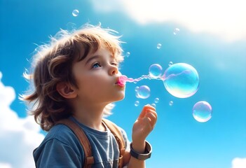 Child blowing bubbles in the style of electric dre (14) 1