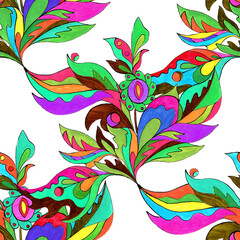Floral ethnic motif. Ukrainian pattern. Seamless pattern. Decorative composition with floral motifs. Watercolor. Wallpaper. - 772450327