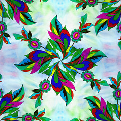 Floral ethnic motif. Ukrainian pattern. Seamless pattern. Decorative composition with floral motifs. Watercolor. Wallpaper. - 772450503
