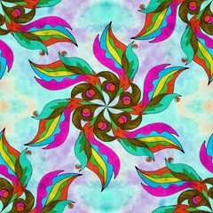 Floral ethnic motif. Ukrainian pattern. Seamless pattern. Decorative composition with floral motifs. Watercolor. Wallpaper.