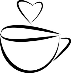 Coffee cup with a heart shaped steam vector illustration, smooth black lines - 772450963