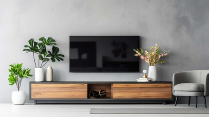 Luxury Living Room Interior With Empty Screen Television Se 3D Render  , Generate AI - obrazy, fototapety, plakaty