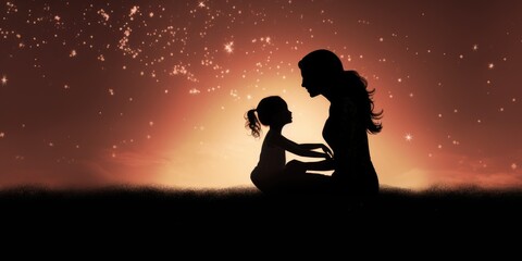 A silhouette of a mother and child with space for heartfelt messages