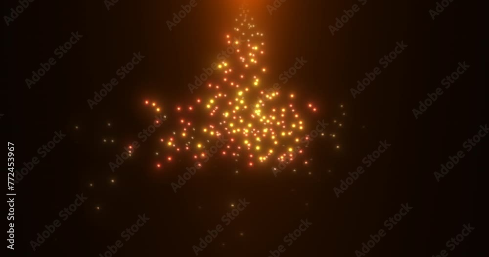 Wall mural colored lights raining down from above from a source of orange light. particles bouncing off an invi
