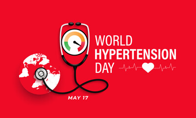 Vector illustration on the theme of World Hypertension day observed on every year May 17.  Hypertension show High blood pressure . Banner poster, flyer and background design. - obrazy, fototapety, plakaty