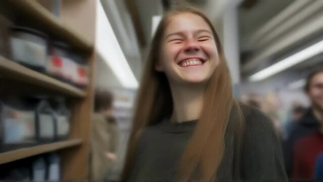 Happy Teen Girl Shopping for Art Supplies
