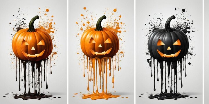 Halloween pumpkins with splashes of paint.