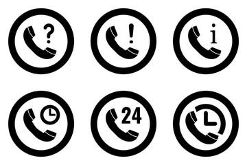 Customer service black vector icons set. Hotline symbols. Help desk signs.