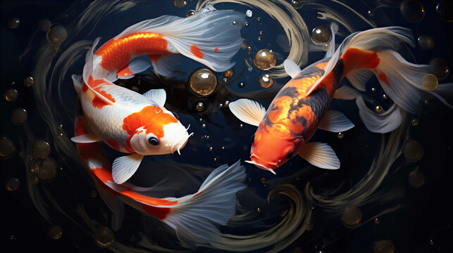  pair of koi fish, forming a circle, with a white background , Generate AI