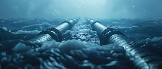 The lifeline of global internet, a submarine fiberoptic cable, in hyperrealistic oceanic ambiance - obrazy, fototapety, plakaty