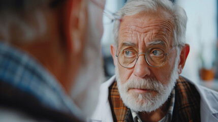 senior man with gray hair and beard have doctor consultation exam