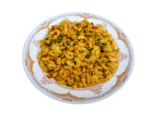 Delicious Macaroni Pasta cooked and served in plate as a food 