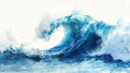 Obraz premium Vivid Ocean Wave Watercolor on White Background