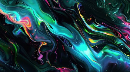 A mesmerizing display of colorful abstract swirls with neon pink and green highlights throughout the composition, conveying a sense of fluid motion and energy