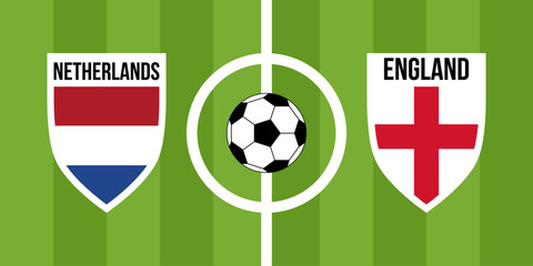 netherlands vs england, teams shield shaped national flags