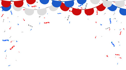 Flag red, blue and white confetti falling on background. Celebration event, birthday - 772458189
