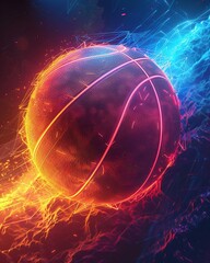 Glossy basketball, soccer, and handball, cybernetic neon lines, for online gaming tournament poster