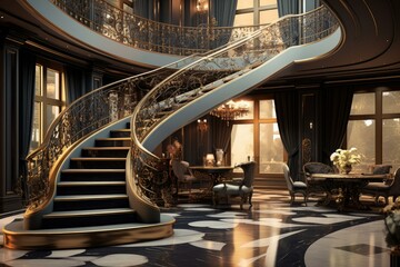 Stair luxury house. Floor hall. Generate Ai