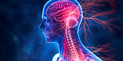 facial nerves, peripheral nervous system, human brain anatomy - obrazy, fototapety, plakaty