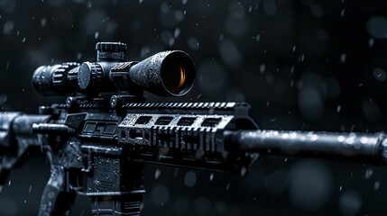 Rifle midshot, firepower visible, tactical team concept, black backdrop, wide format, space for copy , Prime Lenses - obrazy, fototapety, plakaty