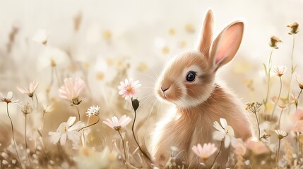 Fototapeta premium Adorable Bunny in a Flower Meadow