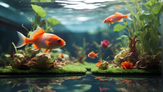 Aquaponics with a series of abstract and surreal images, showcasing the unique and creative ways in which fish and plants can coexist.