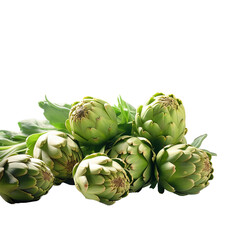 A green artichokes photography, Isolated on transparent PNG background, Generative ai