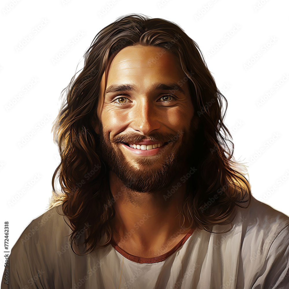 Wall mural jesus christ with happy and complacent look, Isolated on transparent PNG background, Generative ai - Wall murals
