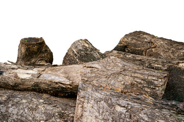 Piles of log tree trunks against an isolated background 