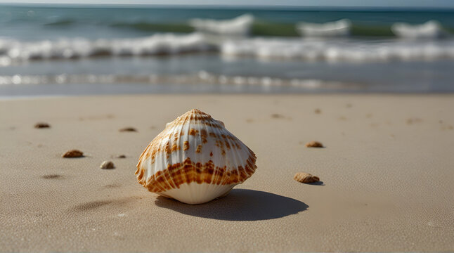 shell on the beach near exploding star, exploding star, form of seashell .Generative AI