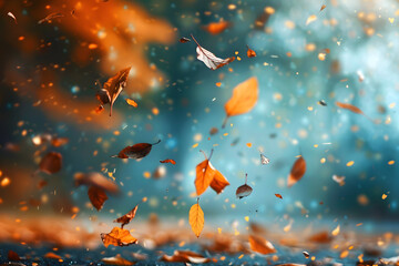 autumn leaves falling from a tree, to depict the beauty and transience of the seasons