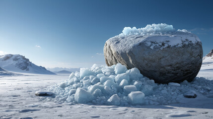 Large Rock Resting on Snow Covered Ground