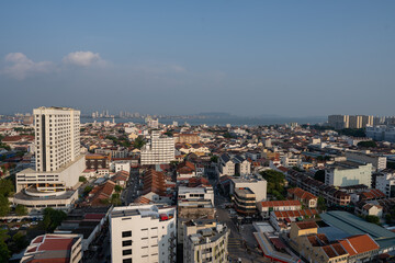 Fototapeta na wymiar The Cityscape of Georgetown on Penang in Malaysia Asia