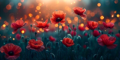 Captivating Red Poppy Flowers with Bokeh Background Perfect for Social Media Posts, Posters, and Marketing Materials. Concept Red Poppies, Bokeh Background, Social Media Posts, Posters