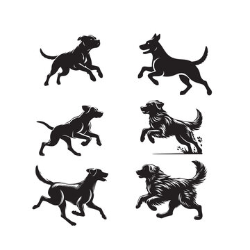 Running Dog in different poses silhouette sets