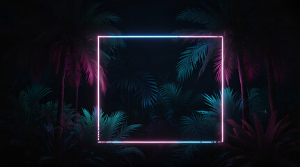 Cyber Background Design Tropical Plants with Pink .Generative AI