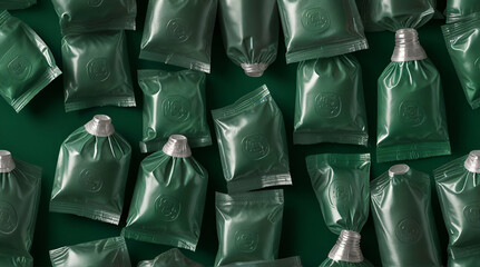 Condom in packaging on agreen background Set Seamless .Generative AI